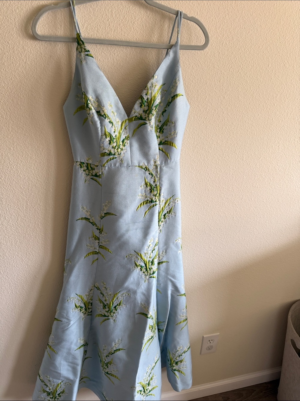 Light Blue Floral Maxi Slip Dress with V-Neck